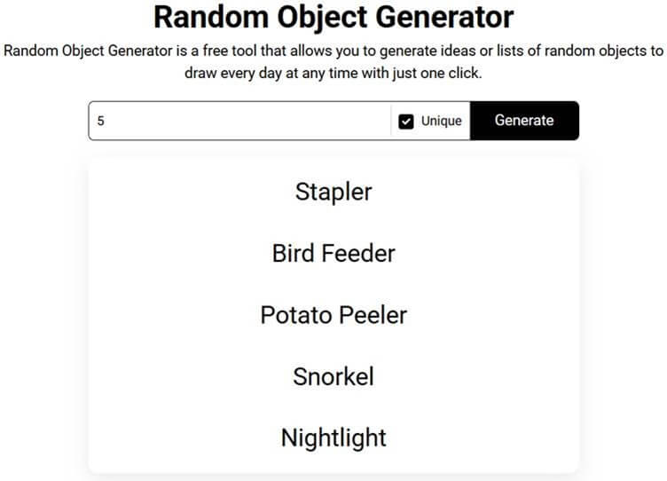 Generated 5 Random Objects